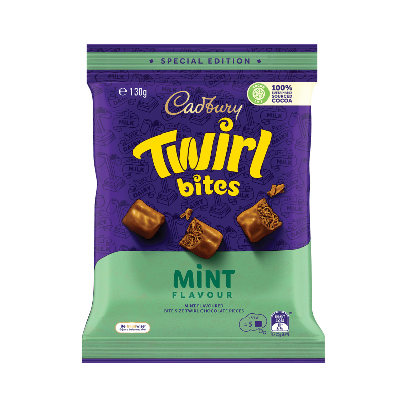 
            
                Load image into Gallery viewer, Cadbury Twirl Mint Bites 130g
            
        