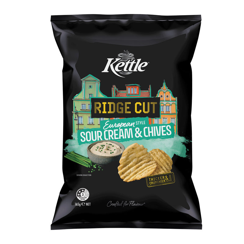 Kettle Ridge Cut European Sour Cream & Chives 165g