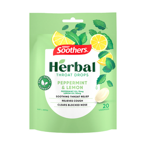 
            
                Load image into Gallery viewer, Soothers Herbal Peppermint &amp;amp; Lemon 20 Lozenges
            
        