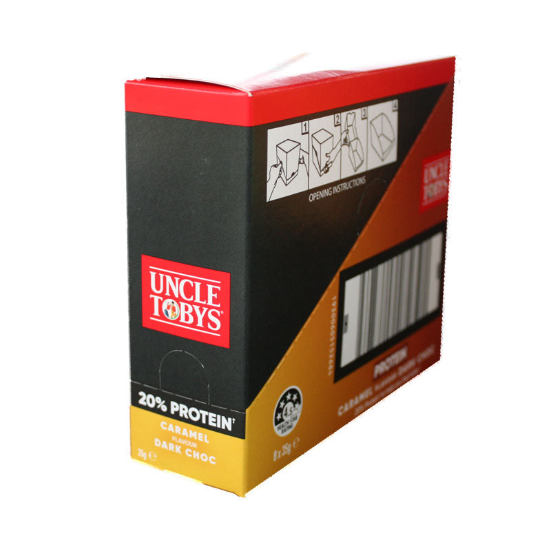 
            
                Load image into Gallery viewer, Uncle Tobys Protein Caramel Flavour Dark Choc 35g
            
        